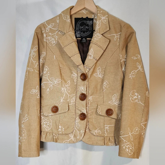 Nick & Mo Womens Corduroy Blazer Size M Tan Floral Maximalism Retro Artsy - Picture 1 of 8